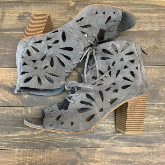 Rampage Vinnie Gray Lace Up Block Heel Sandals Size 9.5 - Picture 5 of 6